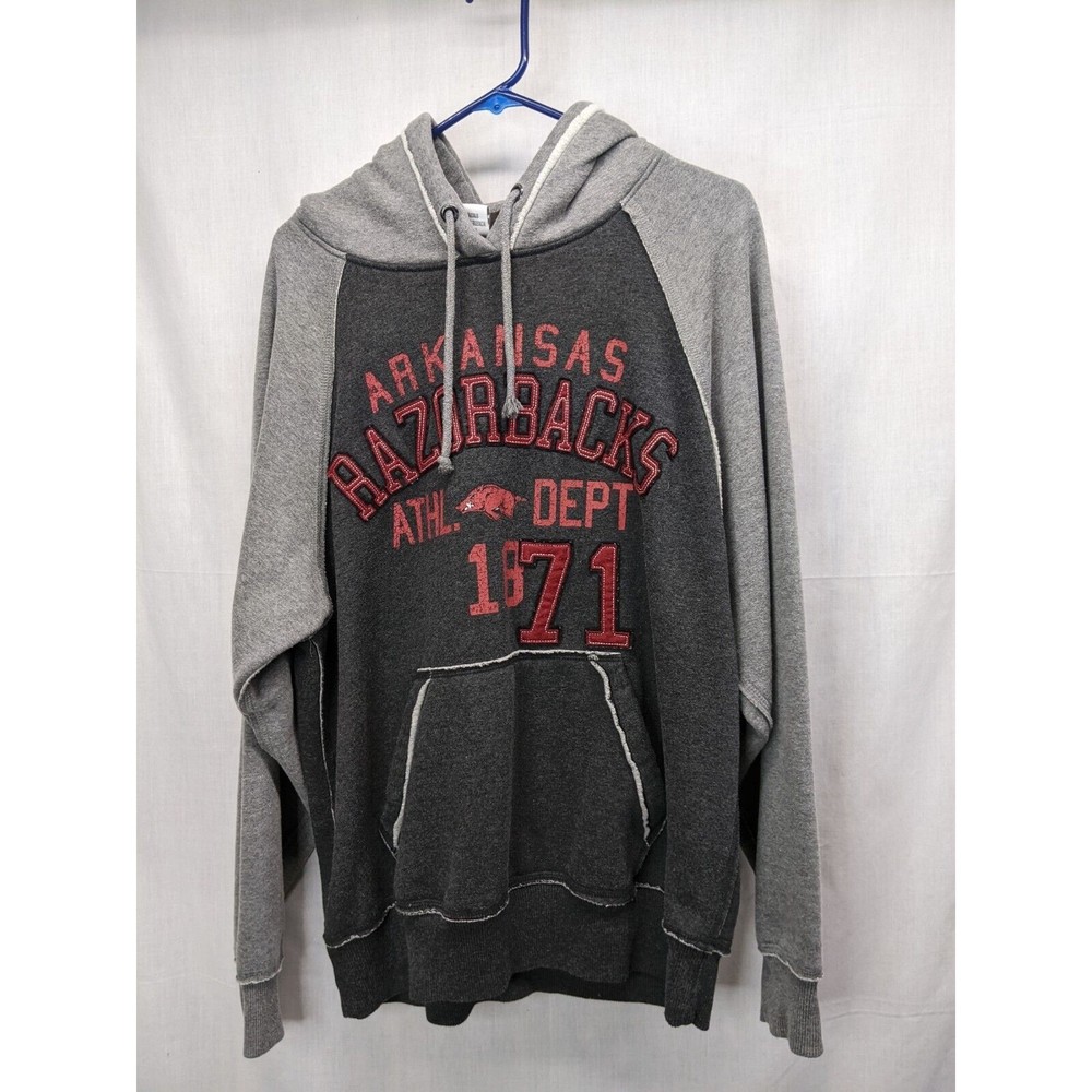 J America Brand Vintage Arkansas Razorback Drawstring Hoodie Size Medium